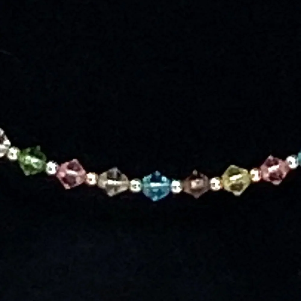 LIA SOPHIA Multicolored Crystals Beads Necklace ~ Choker Tennis Silver Necklace